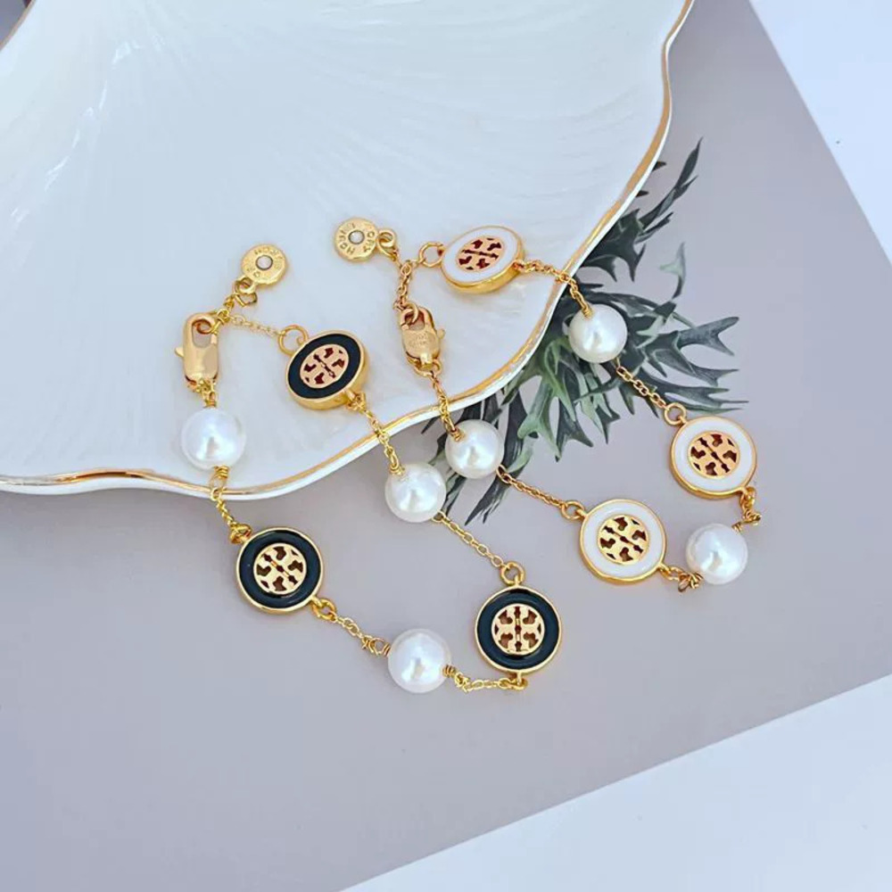 Tory Burch Enamel Geometric Round Hollow Letter Bracelet